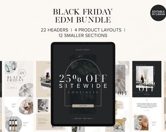 Minimalistiska Black Friday-rea EDM Canva-mallar för e-handel | E-postmarknadsföring | Redigerbara för Mailchimp, Campaign Monitor och mer!