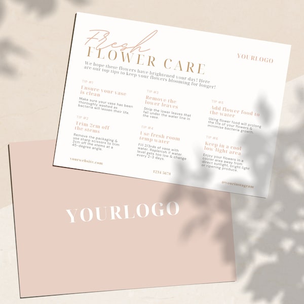 Minimal Flower Care Card Canva Template | Printable Florist Insert | Editable Instructions for Florists | Fresh Flowers Guide | WF001