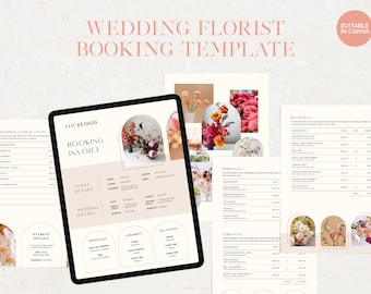 Florist Wedding Invoice Template | Event Floral Design Quote with Mood Board | Client Flower Consultation | Editable in Canva | WF003
