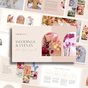Modelo de guia de preços para floristas de casamento | Pacotes Luxe, Lista de Preços e Brochura de Boas-Vindas | Portfólio digital de flores do Canva | WF003