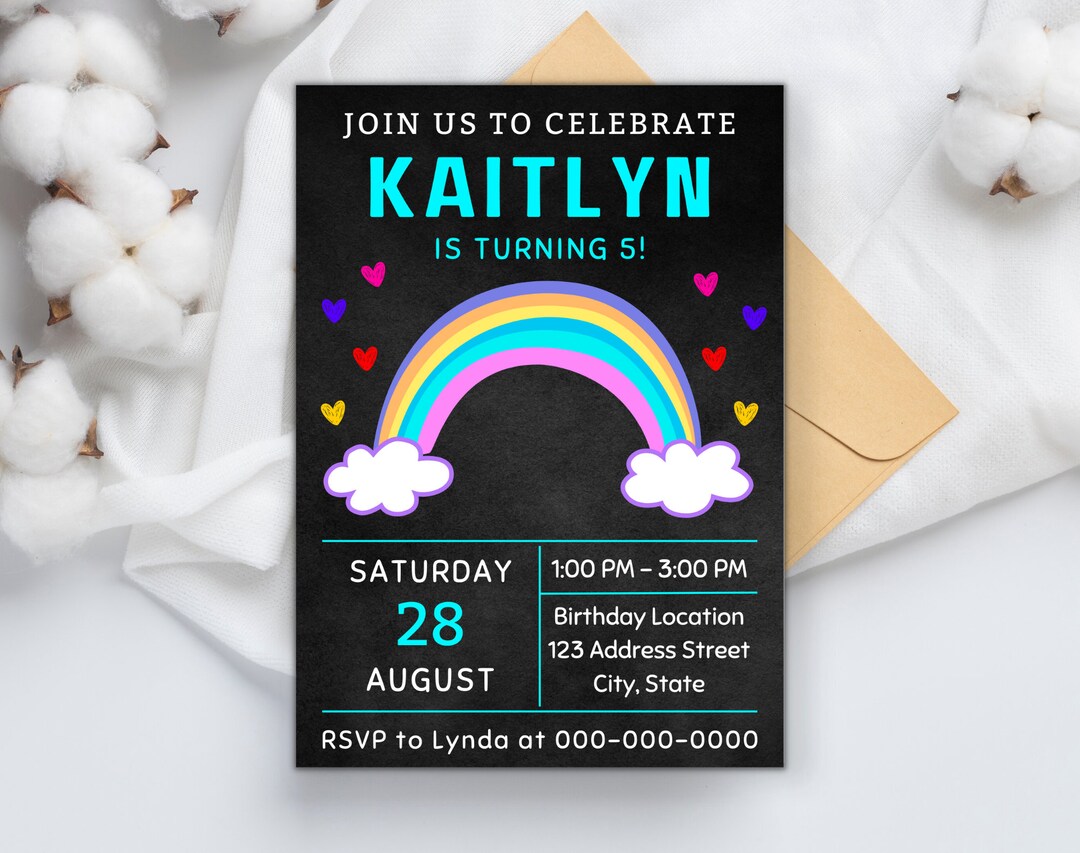 Rainbow Birthday Invitation Printable Template Rainbow Birthday Invite ...