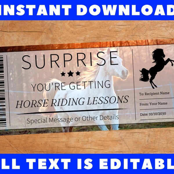 Horseback Riding Lesson Card Etsy