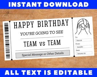 Volleyball Birthday Gift Ticket Template, Volleyball Game Birthday Certificate Card Coupon Voucher, Printable Template, Instant Download