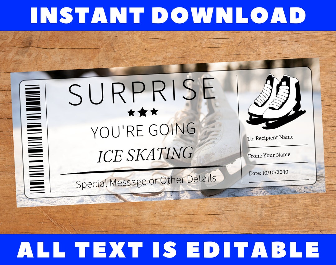 Surprise Ice Skating Gift Ticket, Surprise Ice Skating Certificate Card