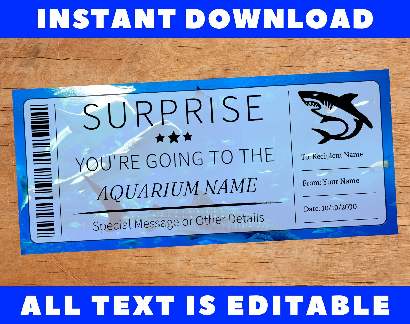 Surprise Aquarium Gift Ticket Surprise Aquarium Trip Certificate Card Surprise Aquarium Gift Ticket Surprise Aquarium Trip Certificate Card