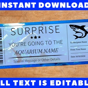 Surprise Aquarium Gift Ticket, Surprise Aquarium Trip Certificate Card ...