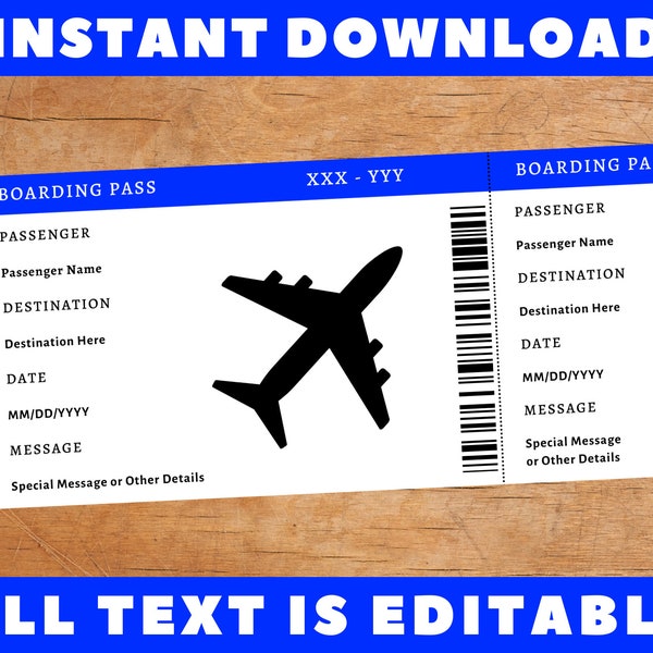 Printable Boarding Pass - Birthday Flight Ticket Voucher - Surprise Fake Airplane Airline Flight Plane Ticket - Editable - Instant Download