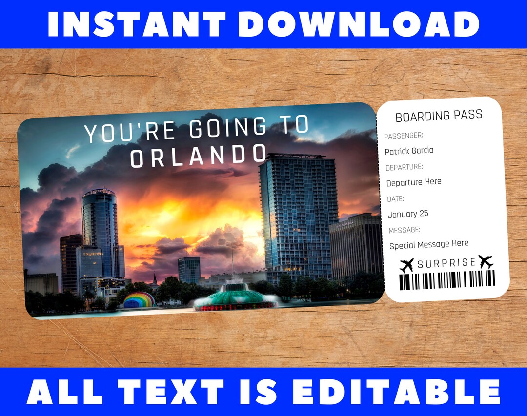 Printable Orlando Boarding Pass Template, Surprise Fake Airplane ...