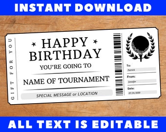 Biglietto regalo di compleanno per il golf, buono regalo per torneo di golf di compleanno, buono coupon per carta regalo di compleanno, modello regalo di compleanno stampabile