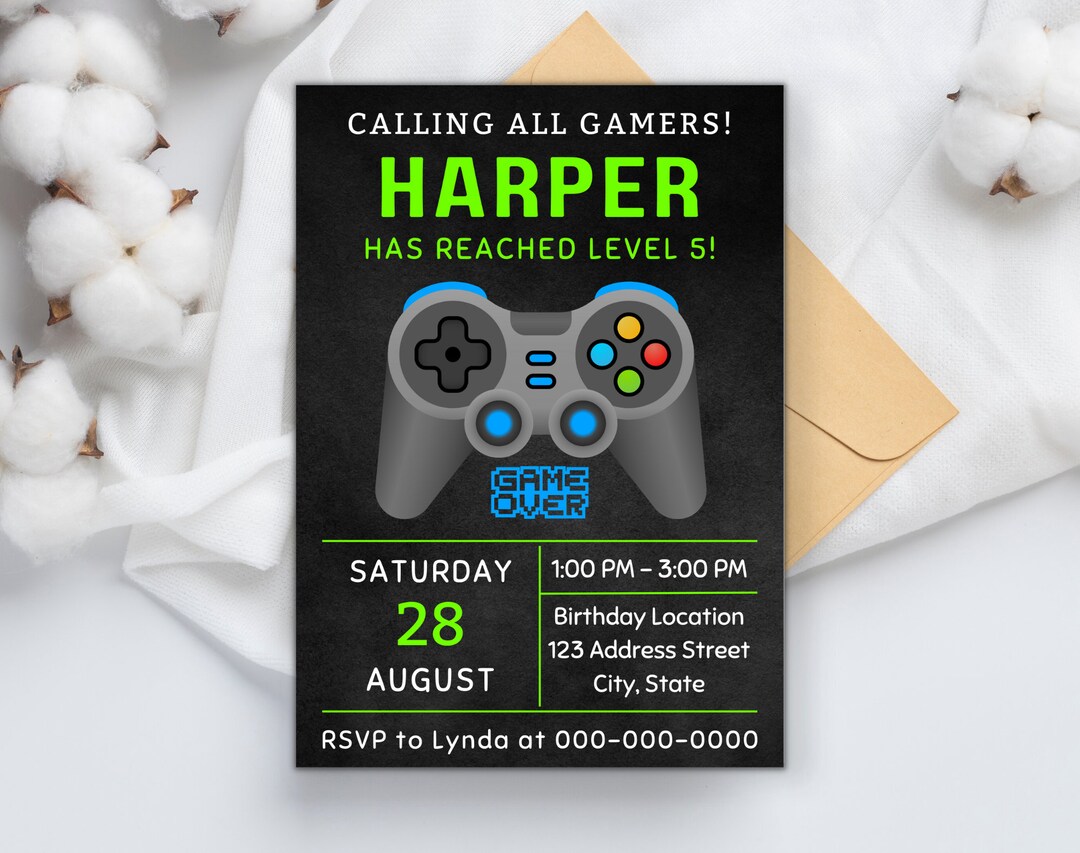 Video Game Birthday Invitation Printable Template Gaming Birthday