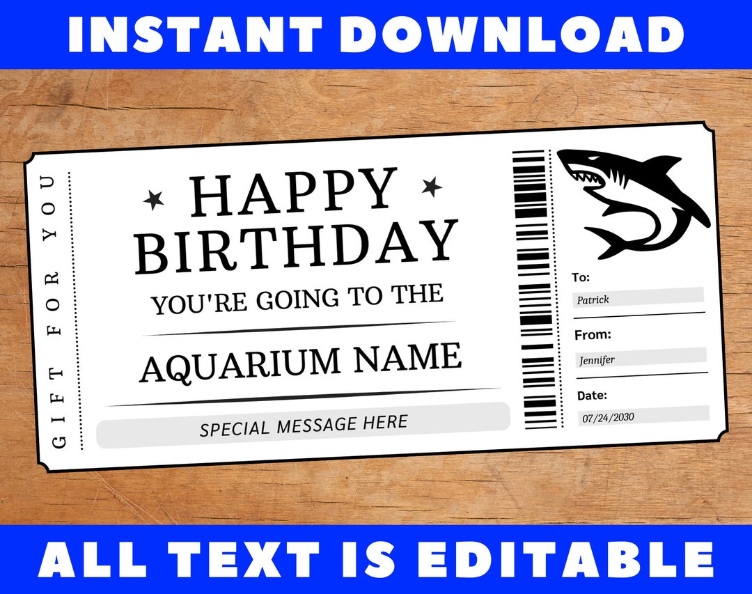 Birthday Aquarium Gift Ticket, Birthday Aquarium Trip Gift Certificate ...
