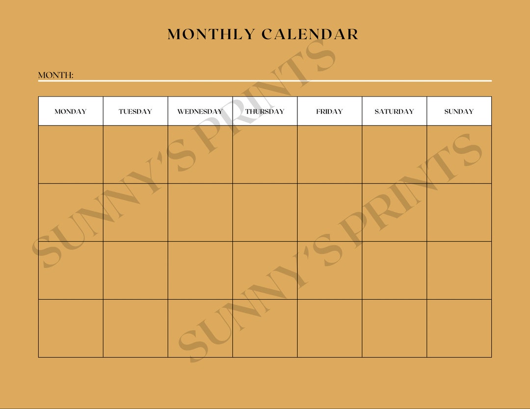 Monthly Calendar Template - Etsy
