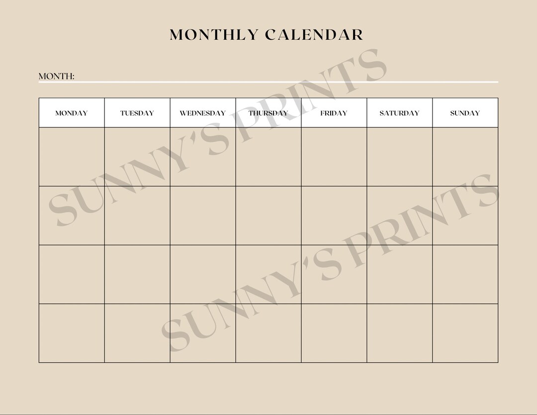 Monthly Calendar Template - Etsy