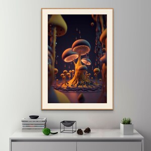 mushroom wall art, mushroom poster,  digital prints mushroom wall art print