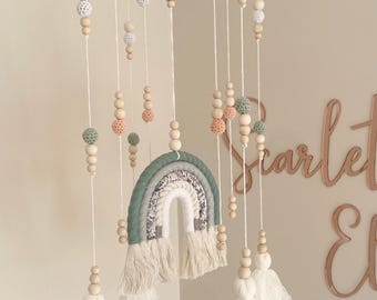Rainbow Baby Mobile - Wooden Arch - Crochet and Wooden Beads