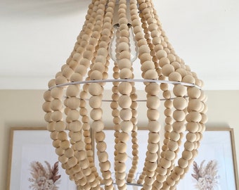 Wood Beaded Light Shade - Teardrop