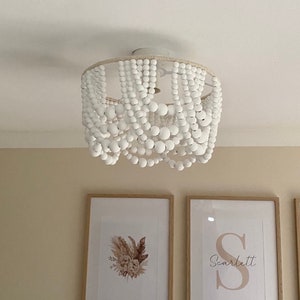 Classic Wood Beaded Light Shade- Natural, White or Rose Gold Metallic