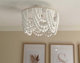 Classic Wood Beaded Light Shade: Natural, White or Rose Gold Metallic