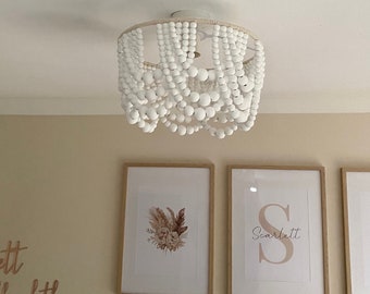 Classic Wood Beaded Light Shade- Natural or White