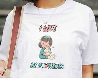 Amo mi camisa de PAWtients para la enfermera veterinaria, la camiseta del veterinario del gato, el regalo de la camiseta del doctor veterinario, la camiseta del doctor Animal Dogtor, la camiseta de la enfermera veterinaria