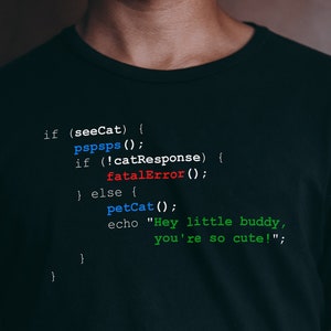 Cat Code Programming T-Shirt for Cat Lovers, IT Geek Computer Science Shirt for Cat Owners, Funny Coding Nerd Tee, Pet Owner Purrgramming C