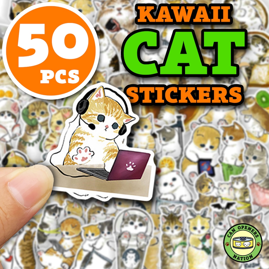 50PCS Cute Cat Stickers, Kawaii Vinyl Waterproof Meme Decals, Cats ...