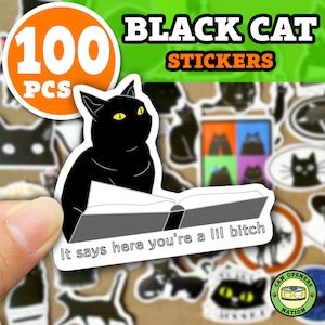Black Cat Meme Stickers Pack, Dark Panther Shadow Kitty Decals Bundle, Ebenholz Katze DIY Macbook Dekoration, Sab Katze DieCut Vinyl Wasserdichte Kunst