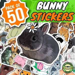 50 PCS Cute BUNNY Stickers, Kawaii Cartoon Meme Rabbit Die Cut Vinyl Decals, DIY Scrapbooking / Autoadhesivo Art Decoration para iPhone, Mac