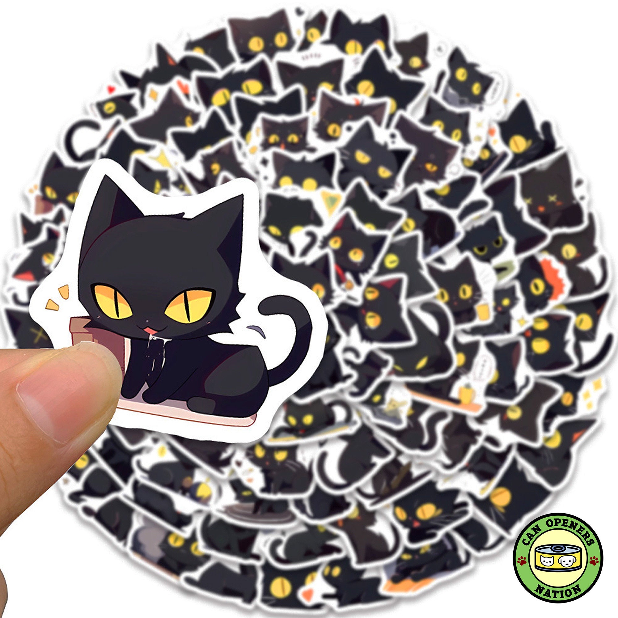 100 Kawaii Black Cat Stickers, Ebony Dark Shadowy Big Eyes Kitty DIY ...