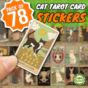 78 PCS süße Katze Tarot Karten, Witchy Esoterische Kitty Aufkleber, illustrierte Cartoon okkulte Astrologie Kartensatz, Sternzeichen Horoskop Zeichen Karten