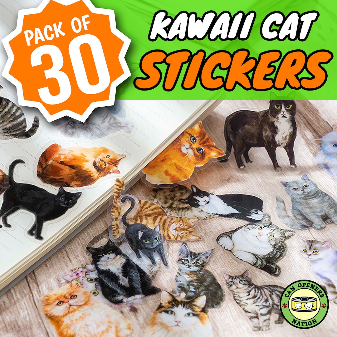 30x Cute Cat Stickers Pack, Kawaii Kitty Flower Sticker Sheet Set for ...