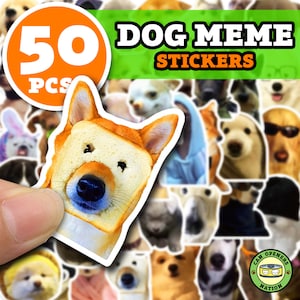 50 Stück süße Hunde Aufkleber, Doge Meme Vinyl wasserdichte lustige Abziehbilder, Welpen Wasserflasche Dekoration, Laptop, Skateboard, Notebook Gepäck Spielzeug
