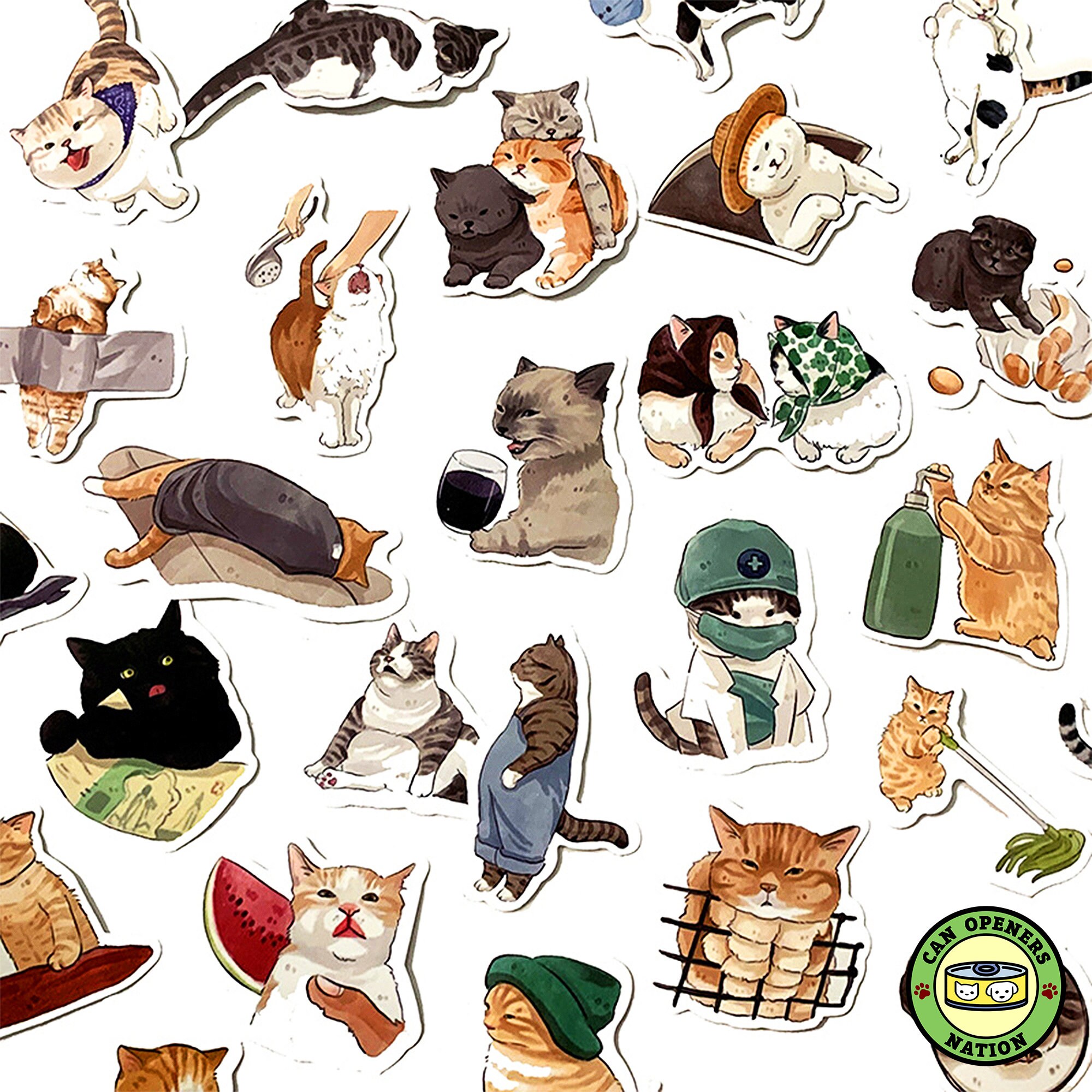 54PCS Cat Meme Stickers, Cartoon Style Cute Cat Vinyl Waterproof Funny ...