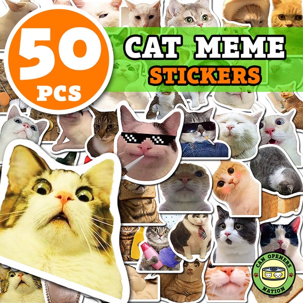 50PCS Cute Cat Stickers, Cat Meme Vinyl Waterproof Funny Decals, Cats Decoration for Water Bottle, Laptop, Skateboard, Notebook Luggage Toys