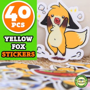 40PCS Lindas pegatinas amarillas de FOX, calcomanías divertidas impermeables de vinilo de Foxie de dibujos animados, botella de agua para mascotas, planificador, computadora portátil, decoración de hoja de Macbook Fox