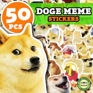 50PCS DOGE Autocollants, Mignon Chien Mème Vinyle Étanche Drôles Décalcomanies, Chiot Carnet/Macbook Décoration, DIY Téléphone/Skateboard/Bagages/Jouet Tuning