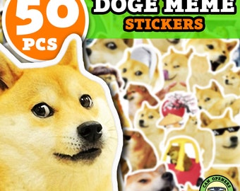 50 peças adesivos DOGE, decalques engraçados à prova d'água de vinil meme de cachorro fofo, decoração de caderno de cachorro/macbook, telefone/skate/bagagem/ajuste de brinquedo faça você mesmo