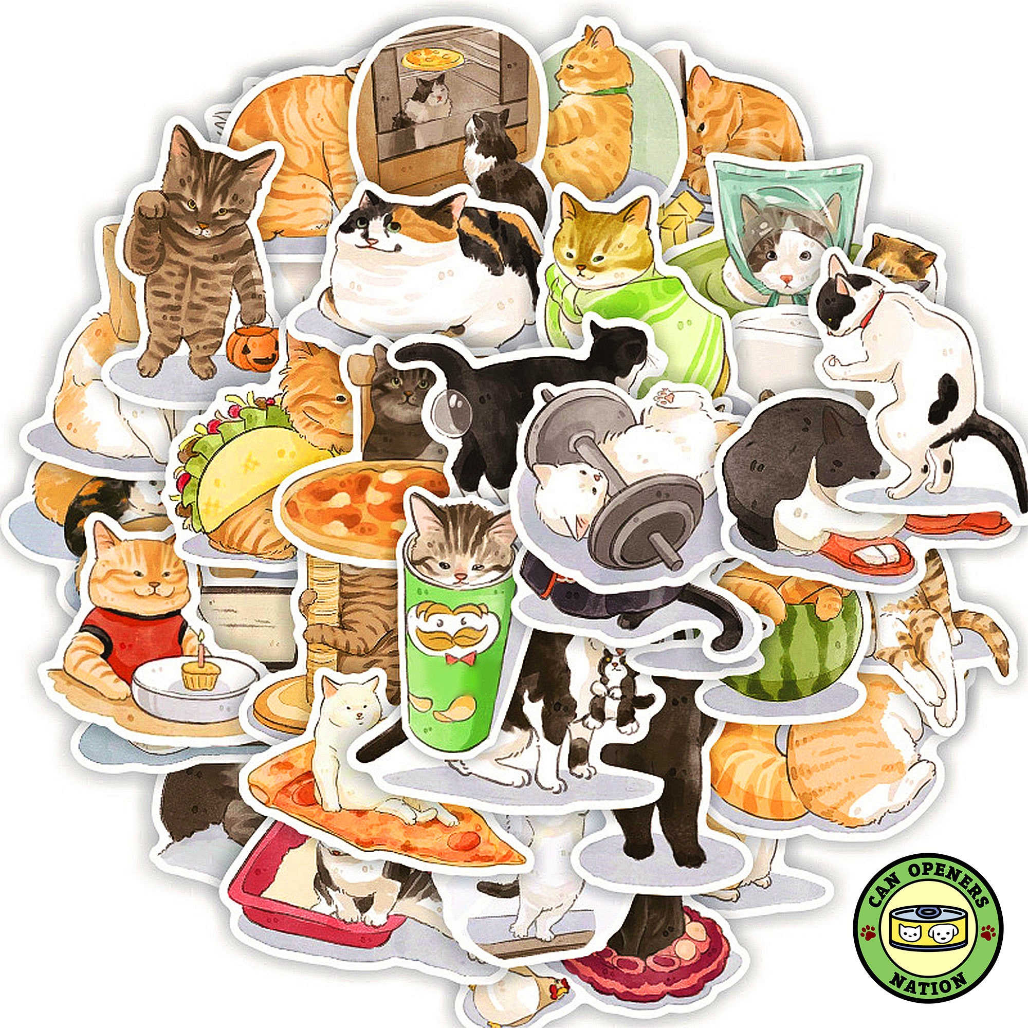 50x Cute Cat Stickers, Cats Meme Vinyl Cartoon Funny Decals, Kitty ...