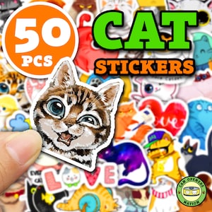 50PCS schattige kattenstickers, kat meme vinyl waterdichte grappige stickers, katten decoratie voor waterfles, laptop, skateboard, notebook bagage speelgoed