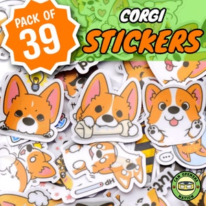 39 Stück niedliche Corgis Hund Aufkleber, Welsh Korgi Meme Vinyl Wasserdicht Lustige Aufkleber, Pembroke Dekoration für Laptop, Skateboard, Notebook, Flasche