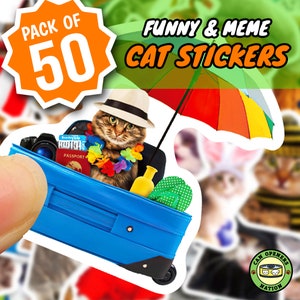 50 pièces autocollants de chat mignon, décalcomanies drôles imperméables en vinyle de mème de chat, décoration de chats pour bouteille d'eau, ordinateur portable, planche à roulettes, jouets de bagages de cahier