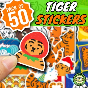 50 PCS Mignon TIGRE Autocollants, Kawaii Dessin Animé Meme Lion Die Cut Vinyle Stickers, Jungle King Cougar DIY Téléphone/Macbook Décor, Léopard Lynx Jaguar