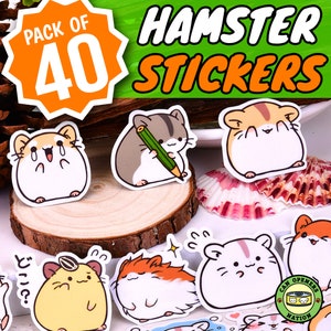 40 pièces autocollants mignons de hamster, autocollants en vinyle découpés avec des matrices de dessin animé Kawaii Meme cochon d'Inde, bricolage scrapbooking/décoration artistique auto-adhésive pour iPhone