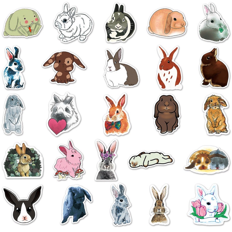 Scrapbook Rabbit Sticker 50 PCS Cute BUNNY Stickers, Kawaii Cartoon Meme Rabbit Die Cut Vinyl ...