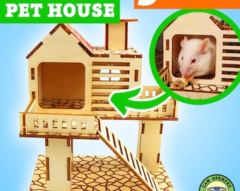 Dwarf Hamster, Mouse, Gerbil DIY Wooden Villa House, Cozy Tiny Home for Chinchilla, Warm Cage Nest for Sugar Glider, Build Construction Kit