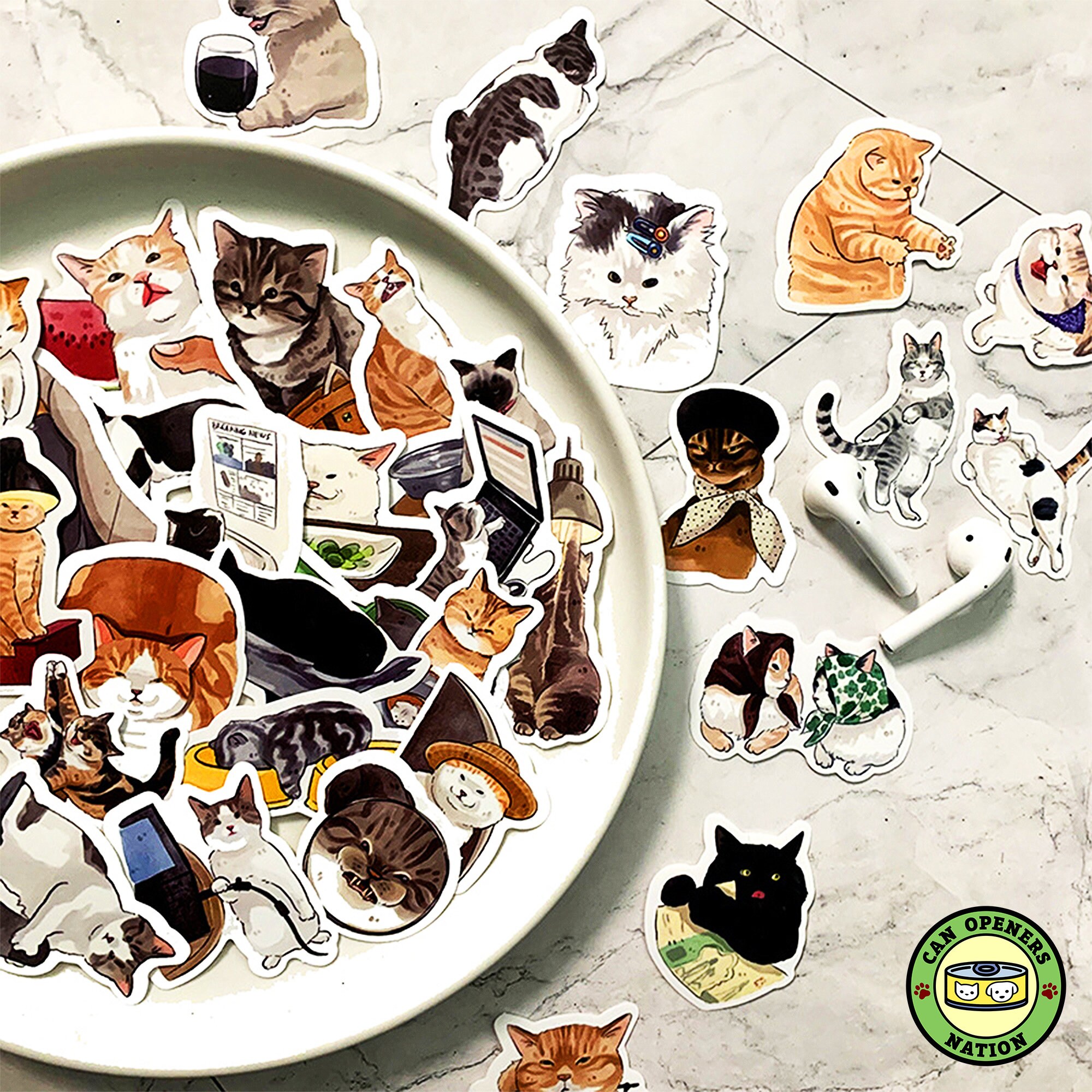 54PCS Cat Meme Stickers, Cartoon Style Cute Cat Vinyl Waterproof Funny ...