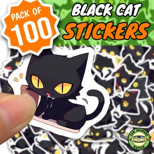 100 Kawaii schwarze Katze Aufkleber, Ebenholz dunkel schattig große Augen Kitty DIY Dekoration für Katzenliebhaber, Sab Katze Art Vinyl wasserdichtes Haustier Aufkleber, Noir