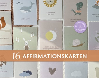 16 Affirmationskarten für Kinder zum Ausdrucken | Liebevolle Mutmachkarten als PDF-Download | illustrierte Ermutigungskarten | Montessori