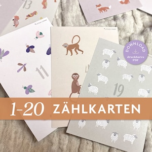 Zählkarten 1 - 20 für Kinder | spielerisch Zählen lernen | PDF zum Ausdrucken für zuhause, Kindergarten oder Schule | Montessori