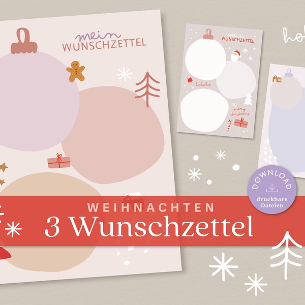 Wunschzettel für Weihnachten | 3 PDF Vorlagen für Kinder | digitaler Download